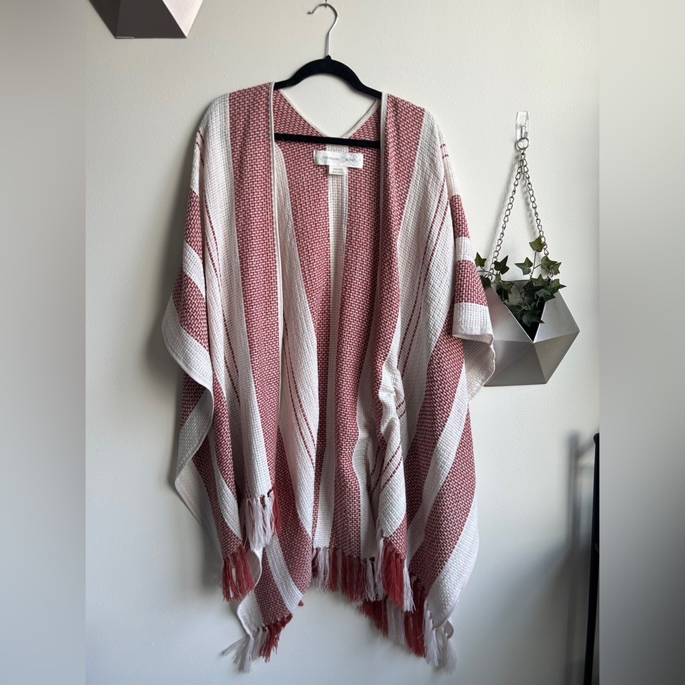 Treasure & Bond Ryan’s Shawl, Fringed Shawl, Burnt Orange, Light Pink, and Cream